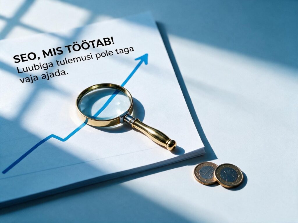SEO hind Eestis 2026 – luup tõusval graafikul ja euromündid